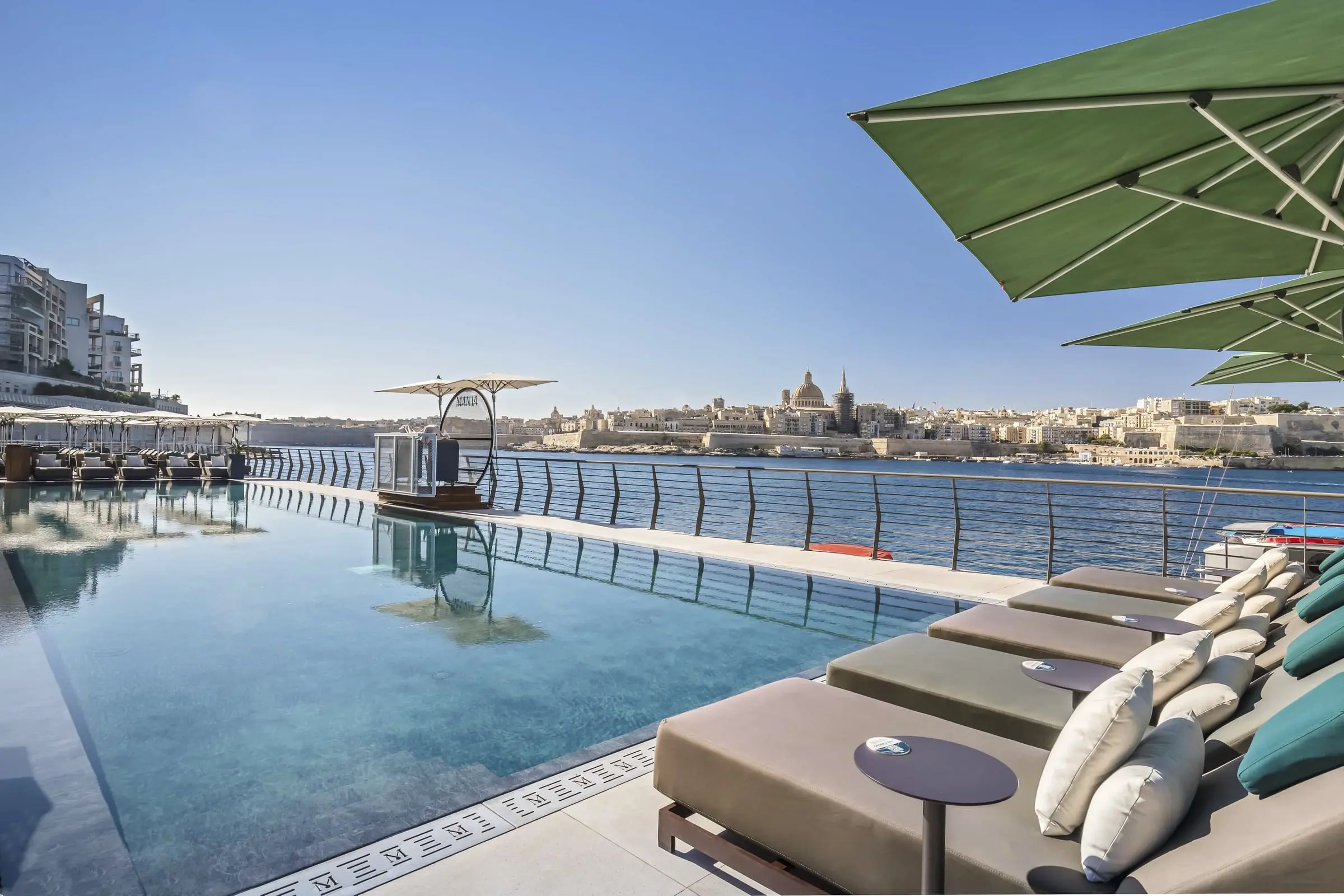 The infinity pool at the Barceló Fortina, Valletta across the water