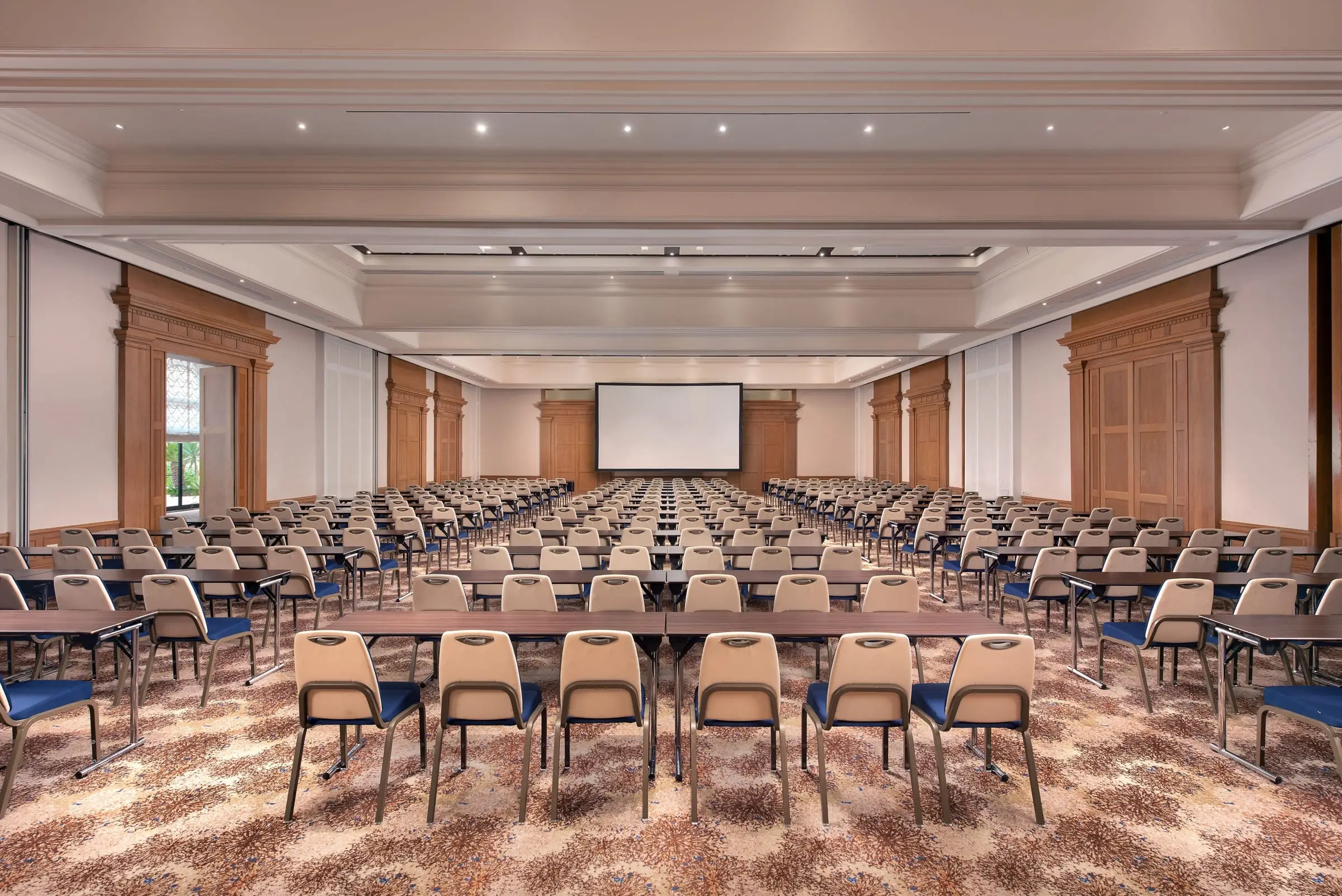The Dragonara Point Ballroom set classroom-style facing a screen