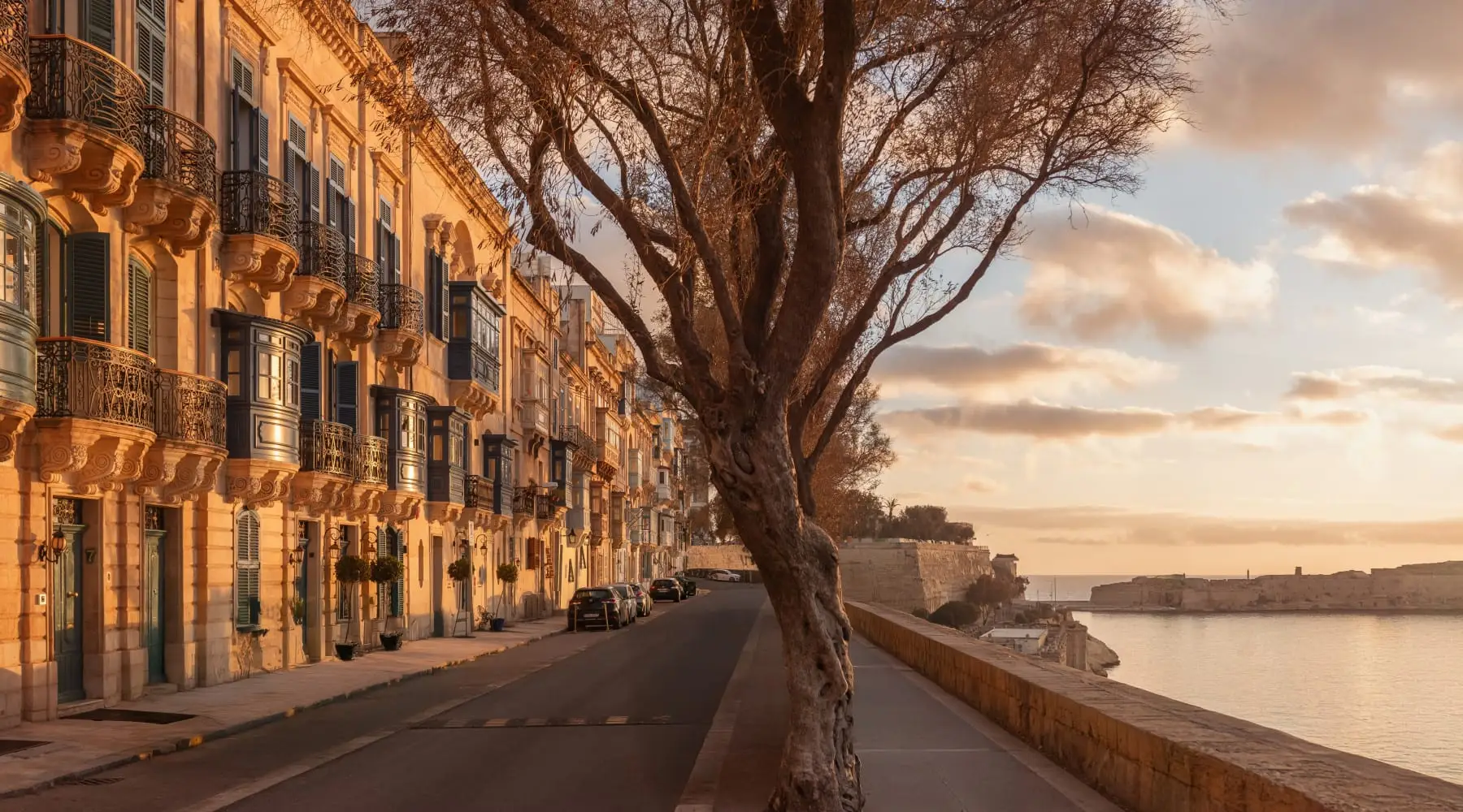 Townhouses with Maltese balconies on St Barbara Bastion in Valletta, above the Grand Harbour