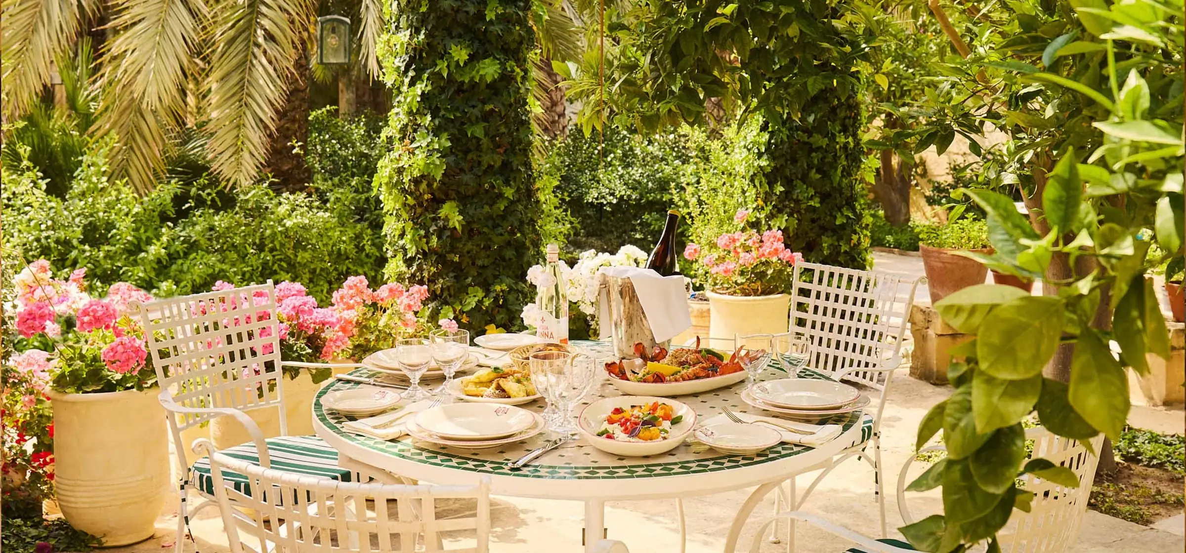 A table laid for lunch in the garden