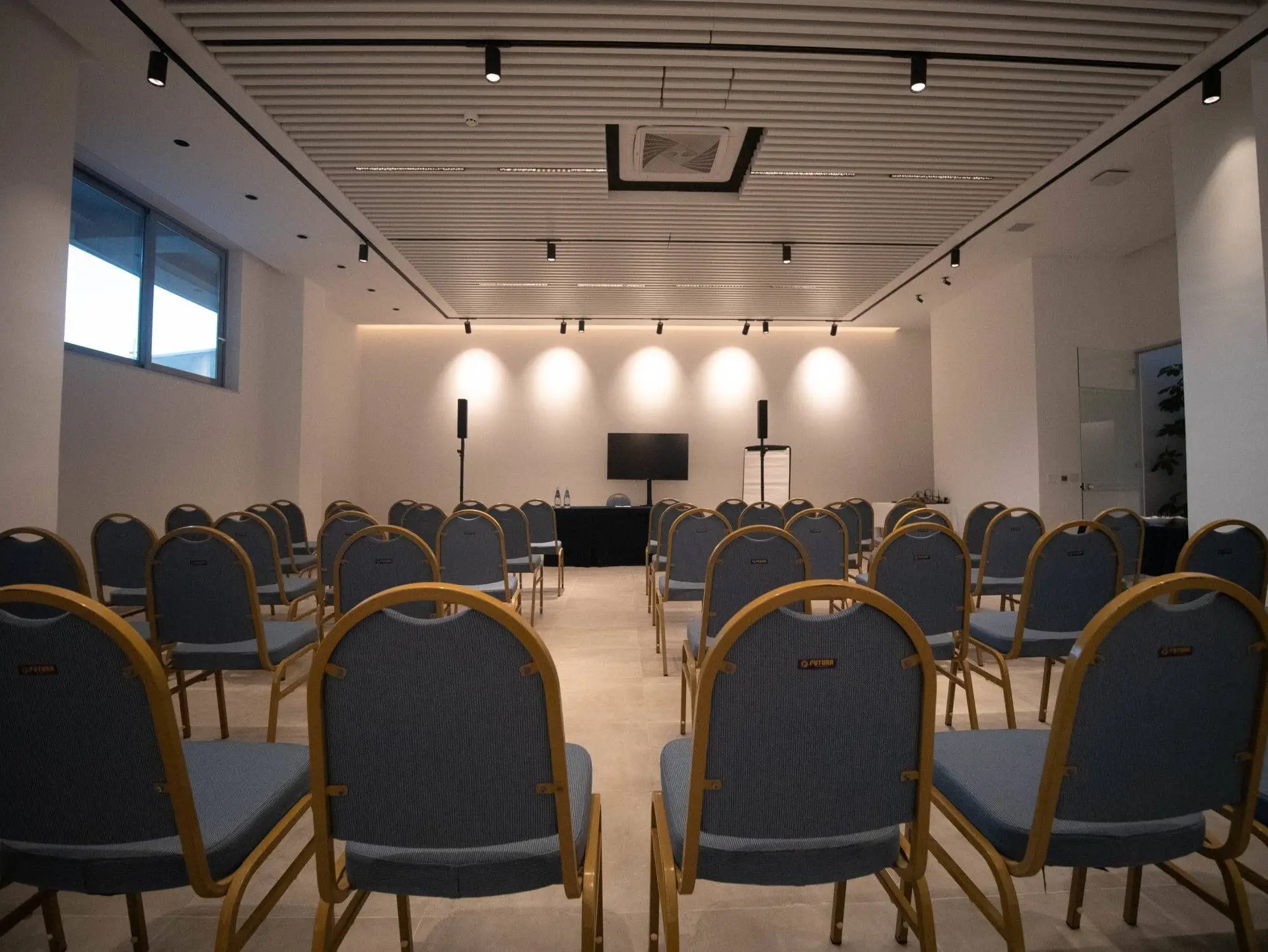A meeting room set theatre style