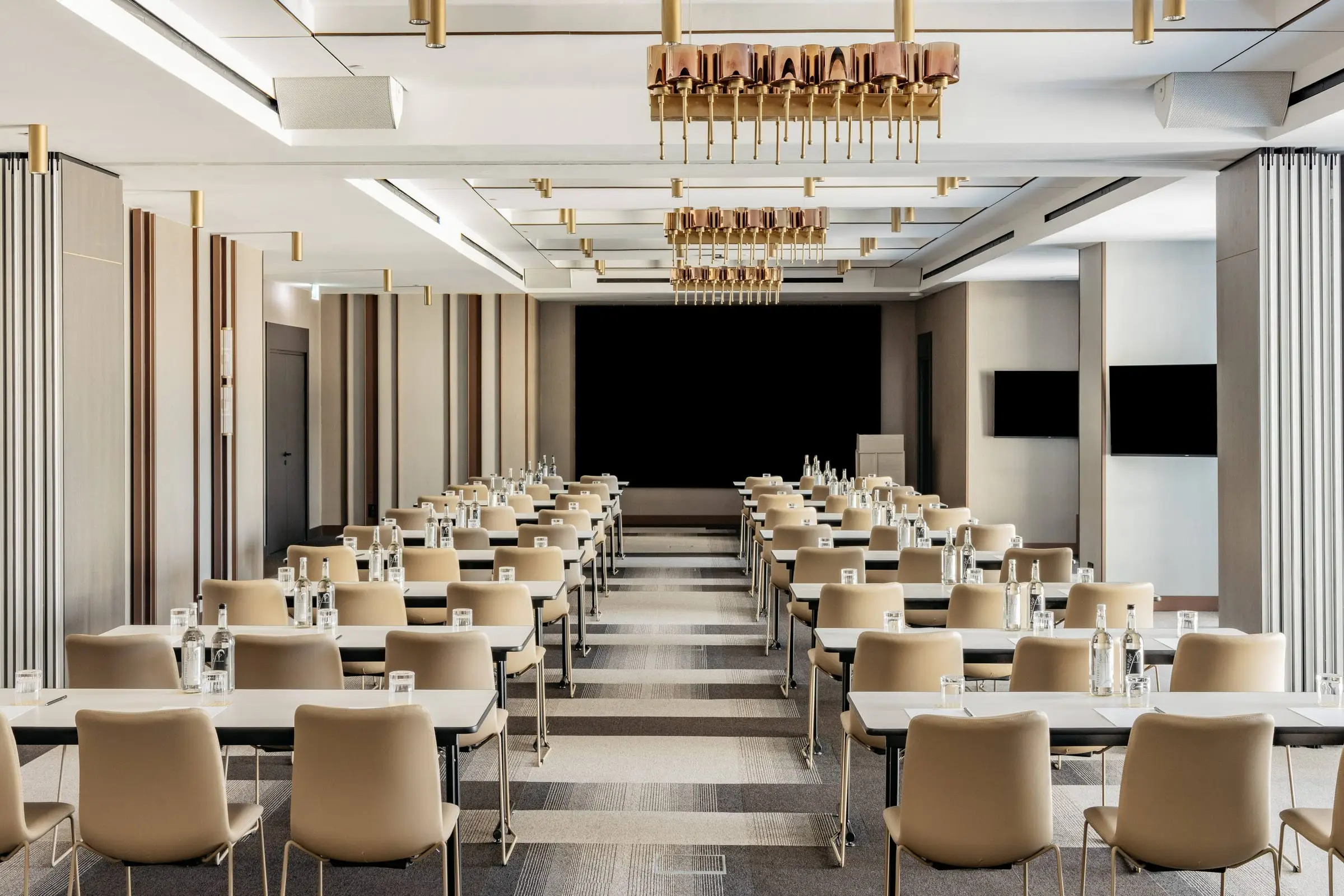 A meeting room set classroom style