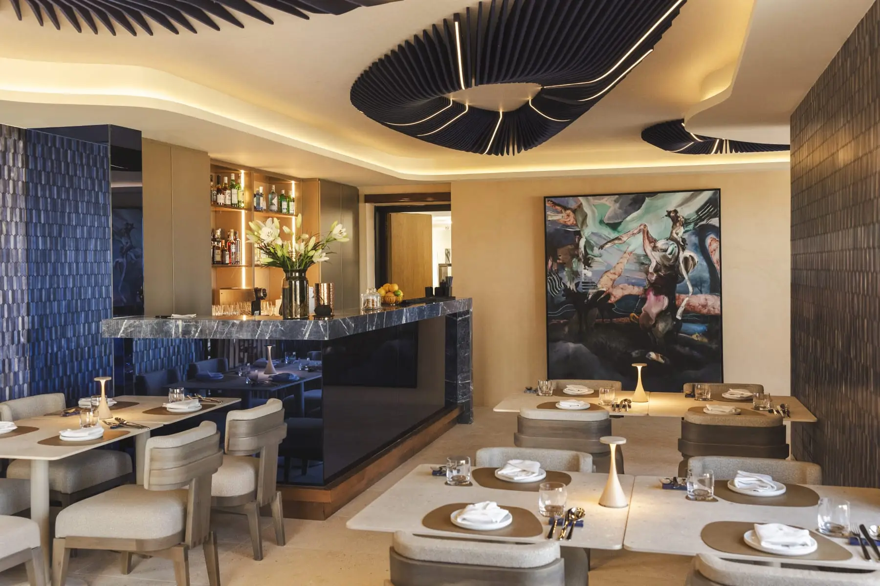 The dining room and bar of Anaala, the hotel's Thai restaurant
