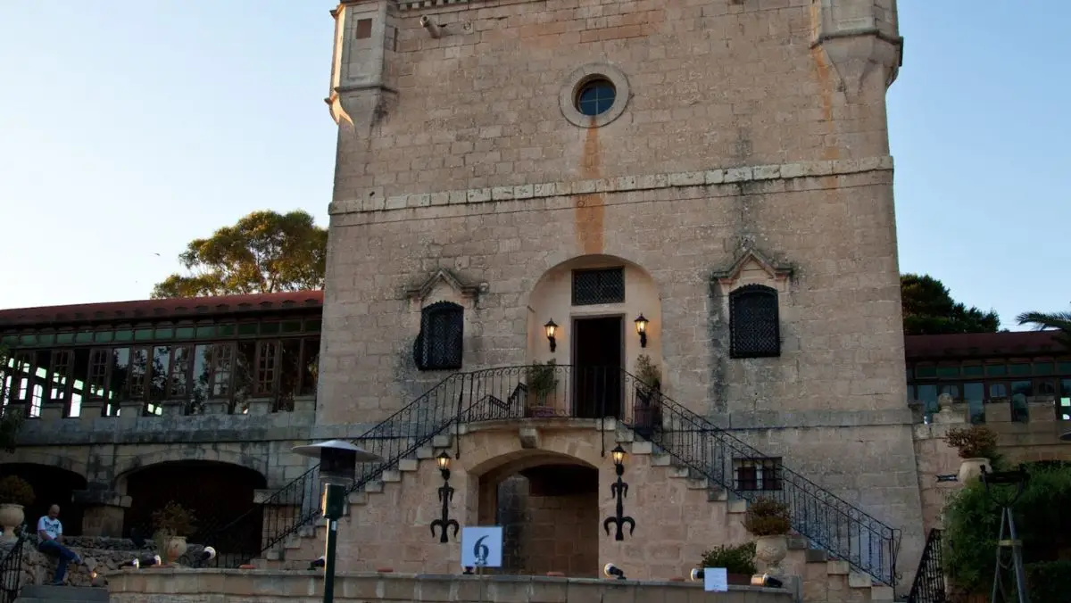 The stone tower and double stair of Castello Zamittello