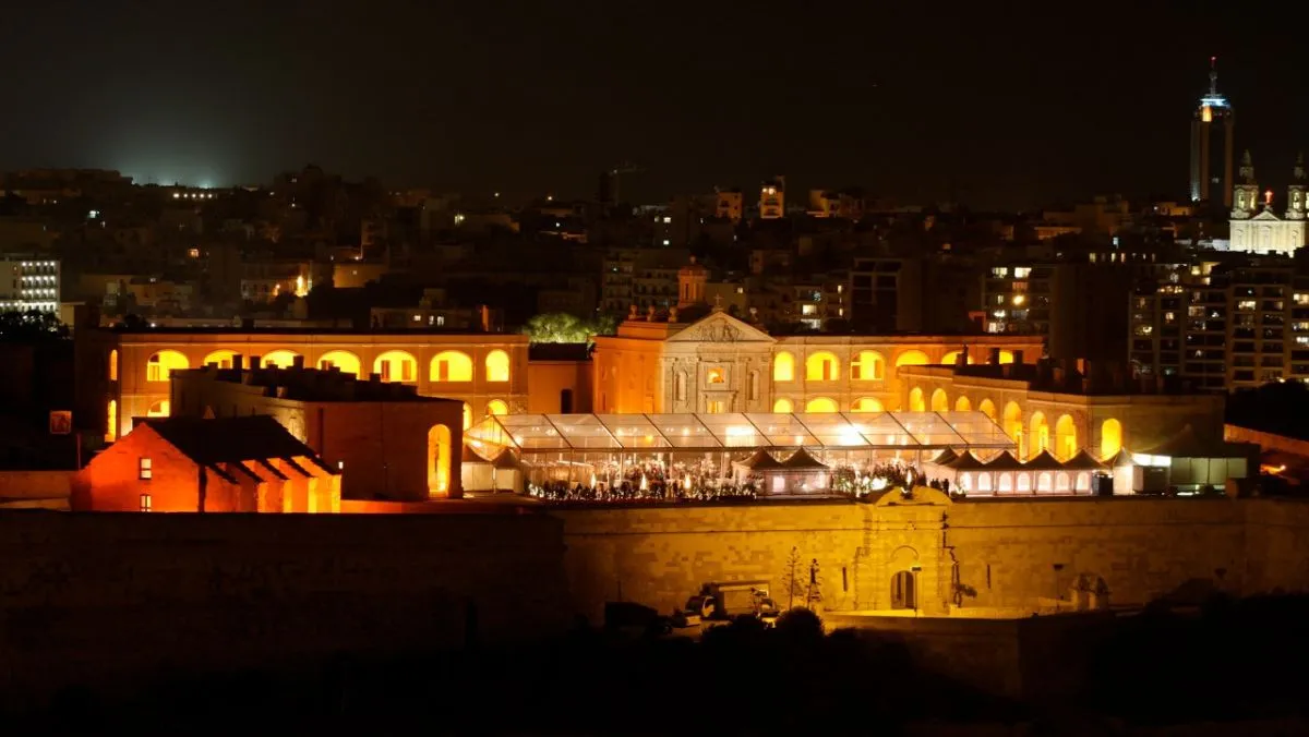 Fort Manoel lit at night, a clear marquee on its parade ground