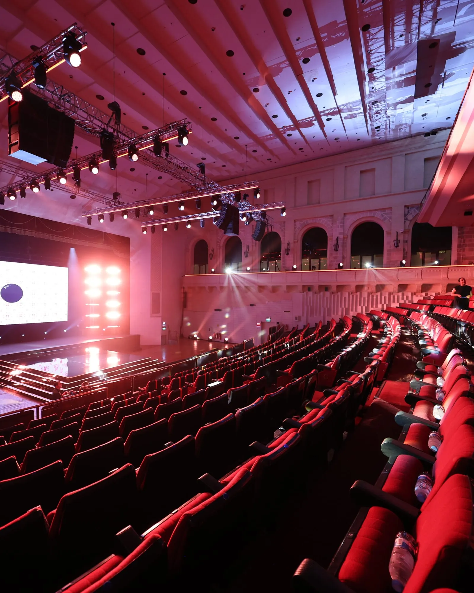 The Mediterranean Conference Centre auditorium in show lighting