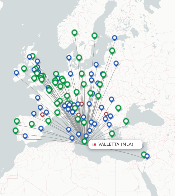 All European direct flights to Malta mapped out.