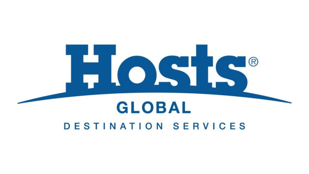 Logo for Hosts Global Destination Services featuring the word ‘Hosts’ in bold blue lettering above the words ‘Global Destination Services.